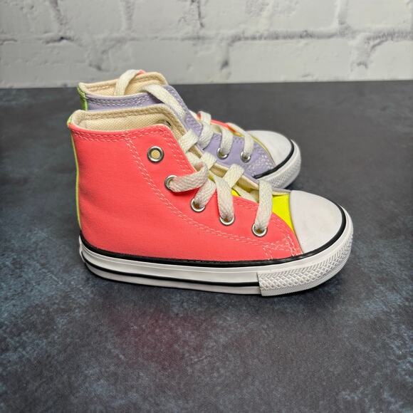 Converse All Star Toddler High Top Sneakers Electric Blush Color Block Size 6 - Picture 2 of 7
